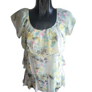 Suzy Shier Floral Layered Short Sleeve Top M